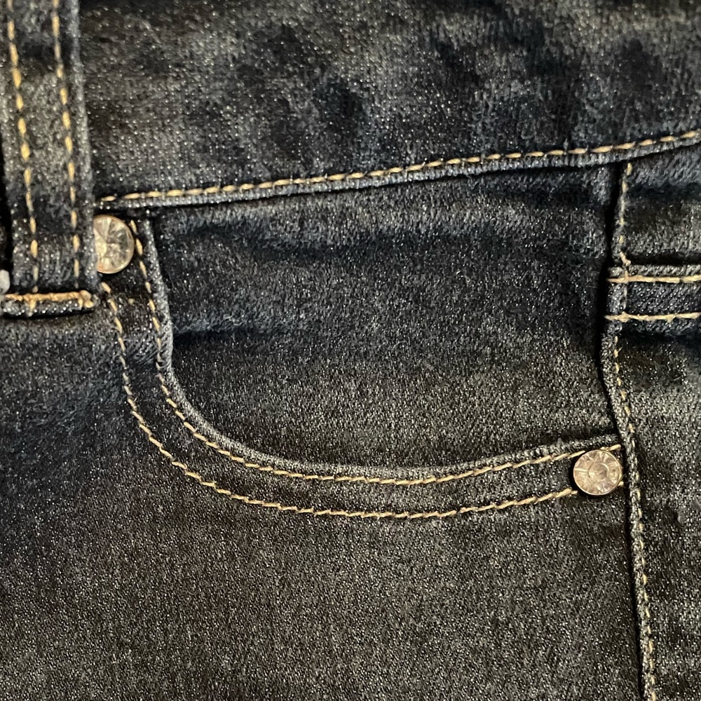 CP Jeans Indigo Rise Dark Wash Crystal Embellished Skinny Jeans - Picture 8 of 13